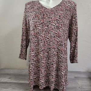 J Jill Wearable Collection Red Black Tunic Size M Stretchy‎ Button Back Detail